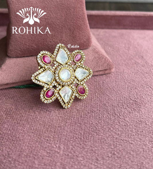 Angana polki kundan ring  (SG-014) - Pink