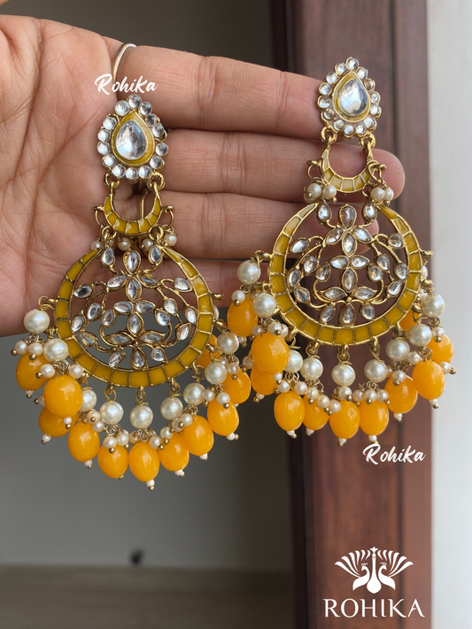 Kajal meenakari kundan earrings - Yellow