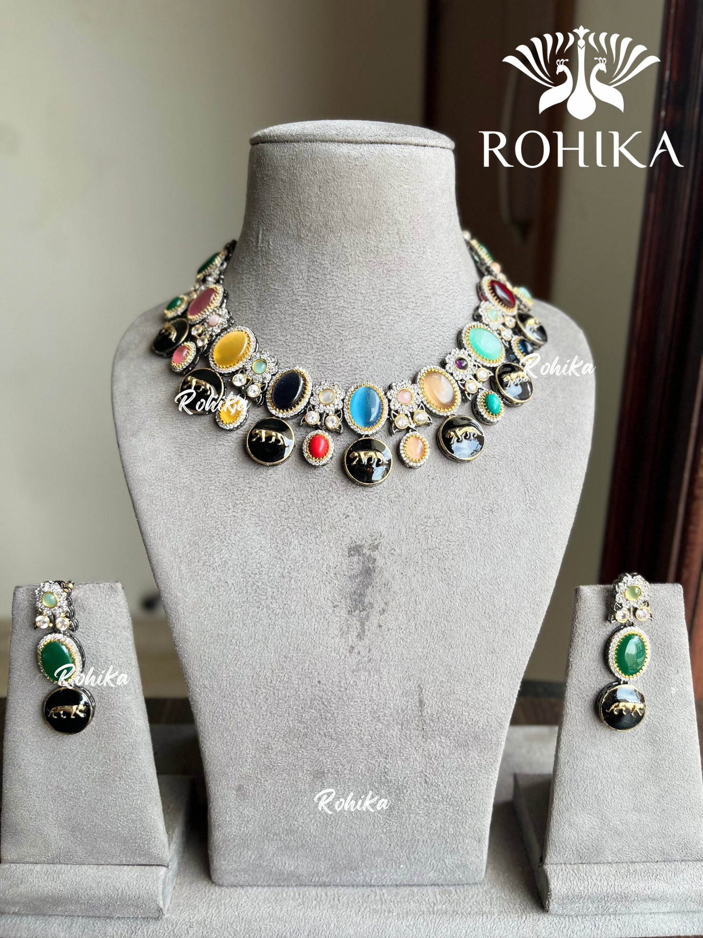 Saabya inspired fusion victorian necklace set (SS012)- Multi colour