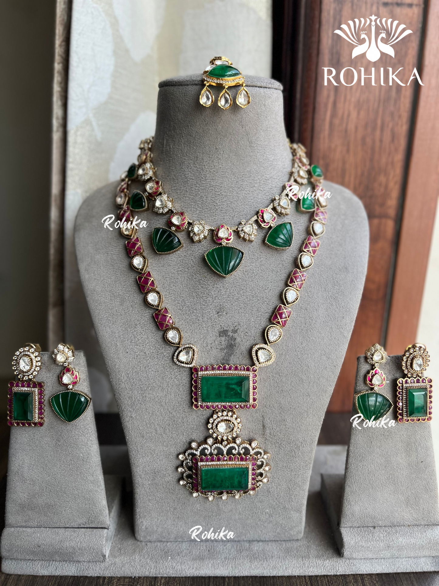 Svara moisanite combo set - Dark Green