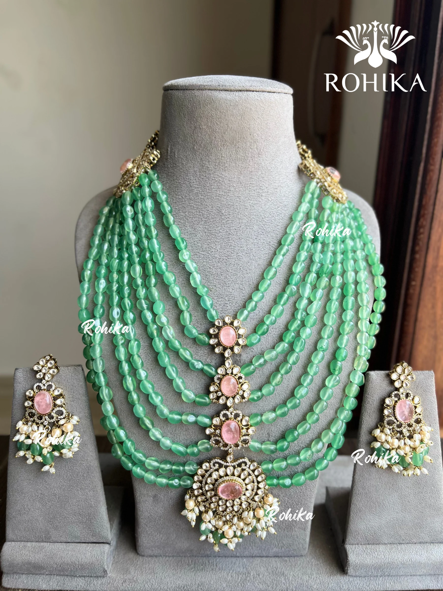 Unnati polki kundan choker set - Mint Green