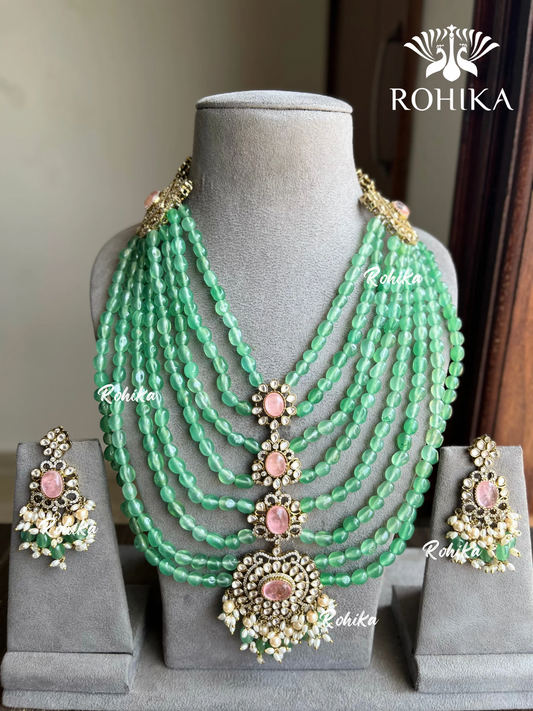 Unnati polki kundan choker set - Mint Green