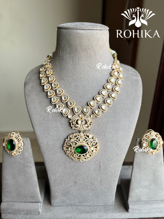 Bano polki kundan necklace set - Golden polish