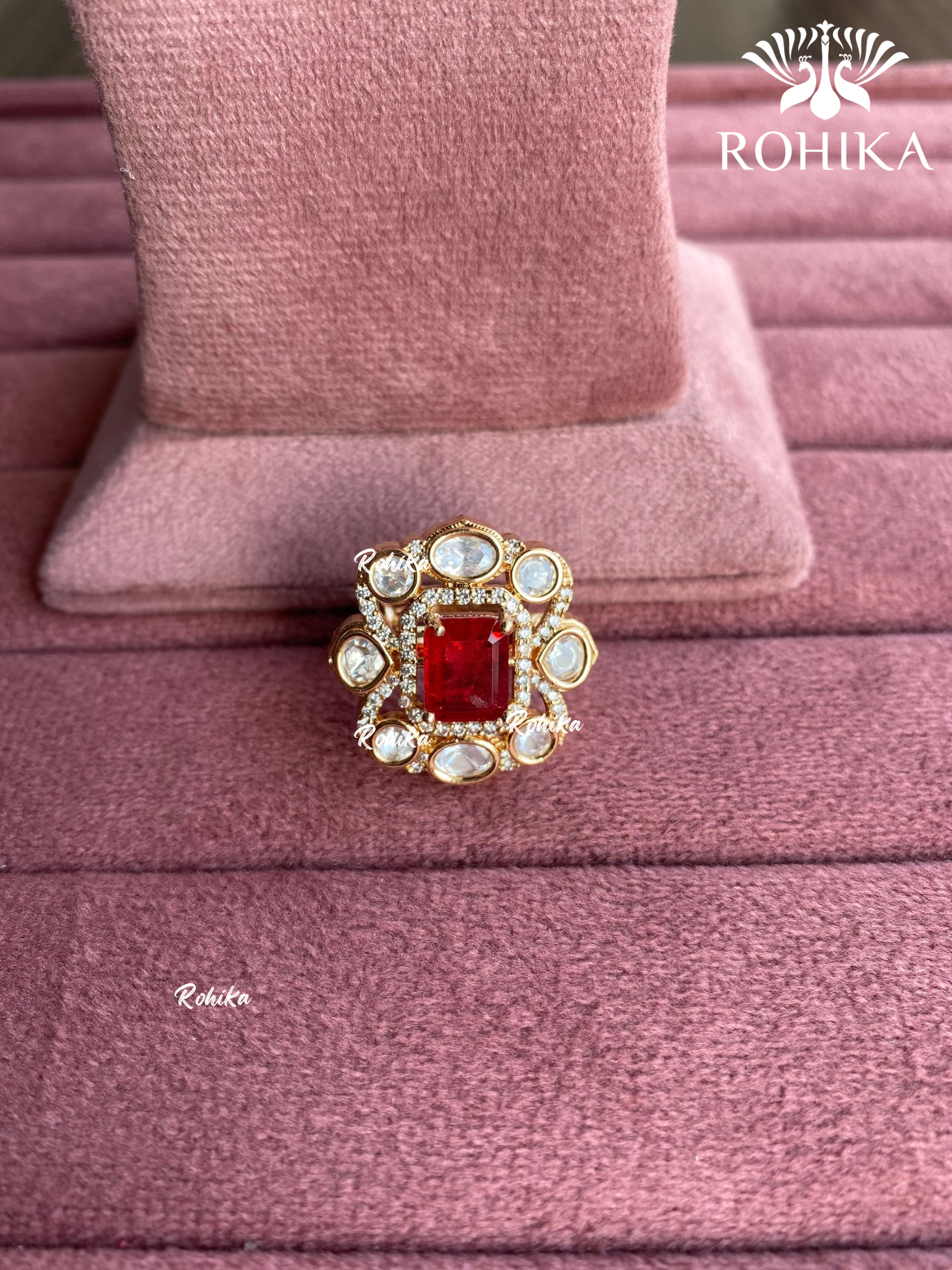 Angana polki kundan ring (SG-082) - Red