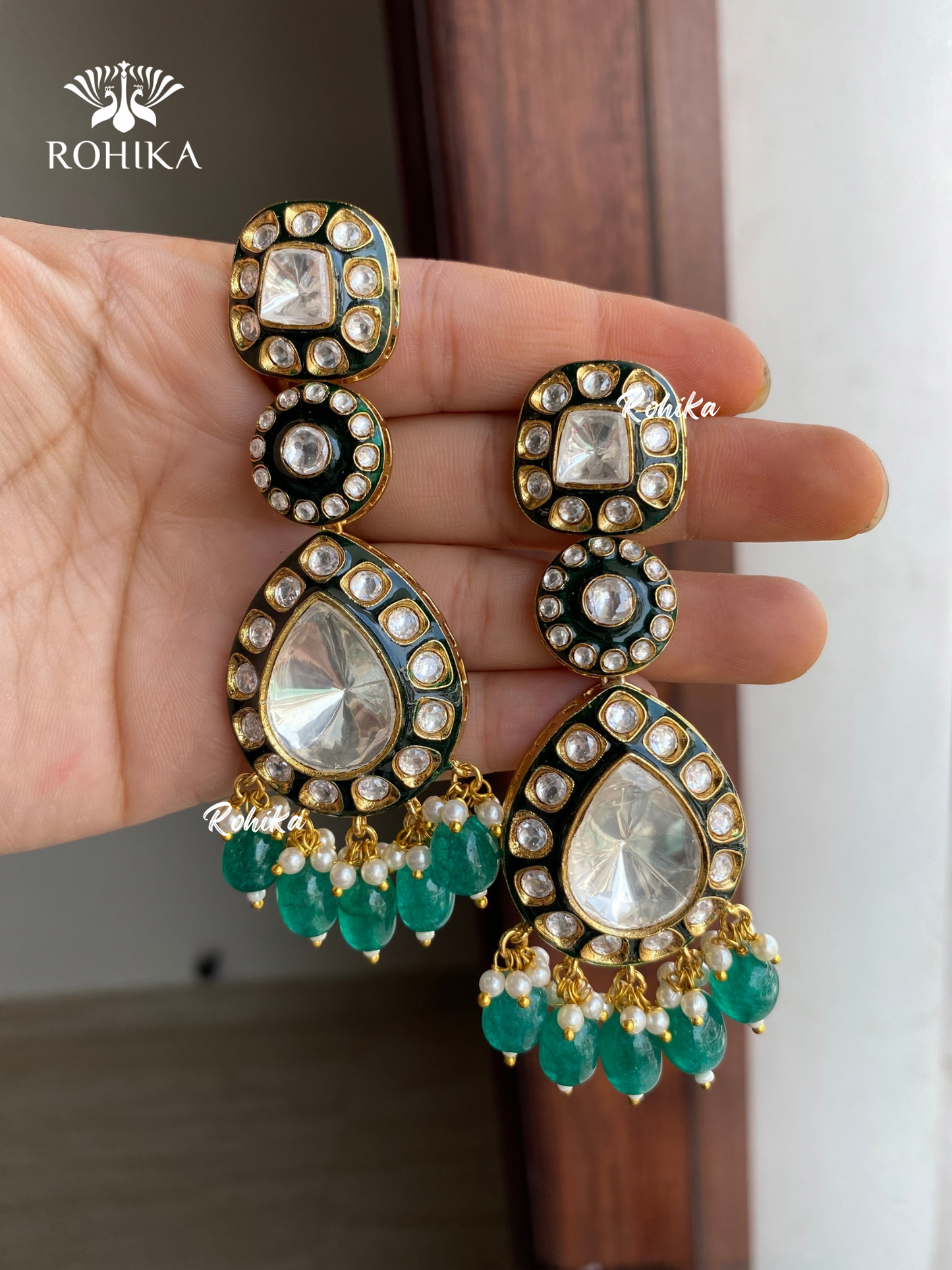 Nia bikaneri kundan earrings - Green