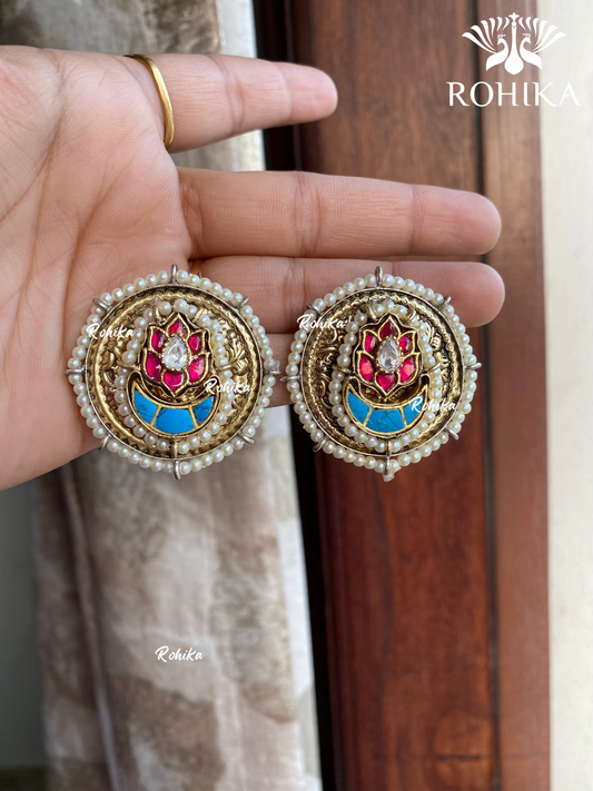 Banjara fusion Studs earrings (FE-016) - Pink & blue