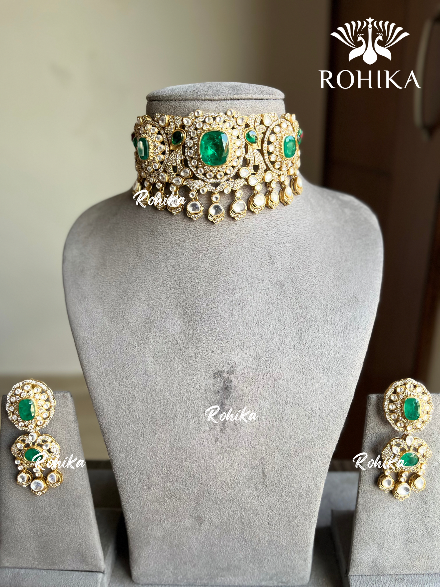 Chhaya moisanite choker set - Green