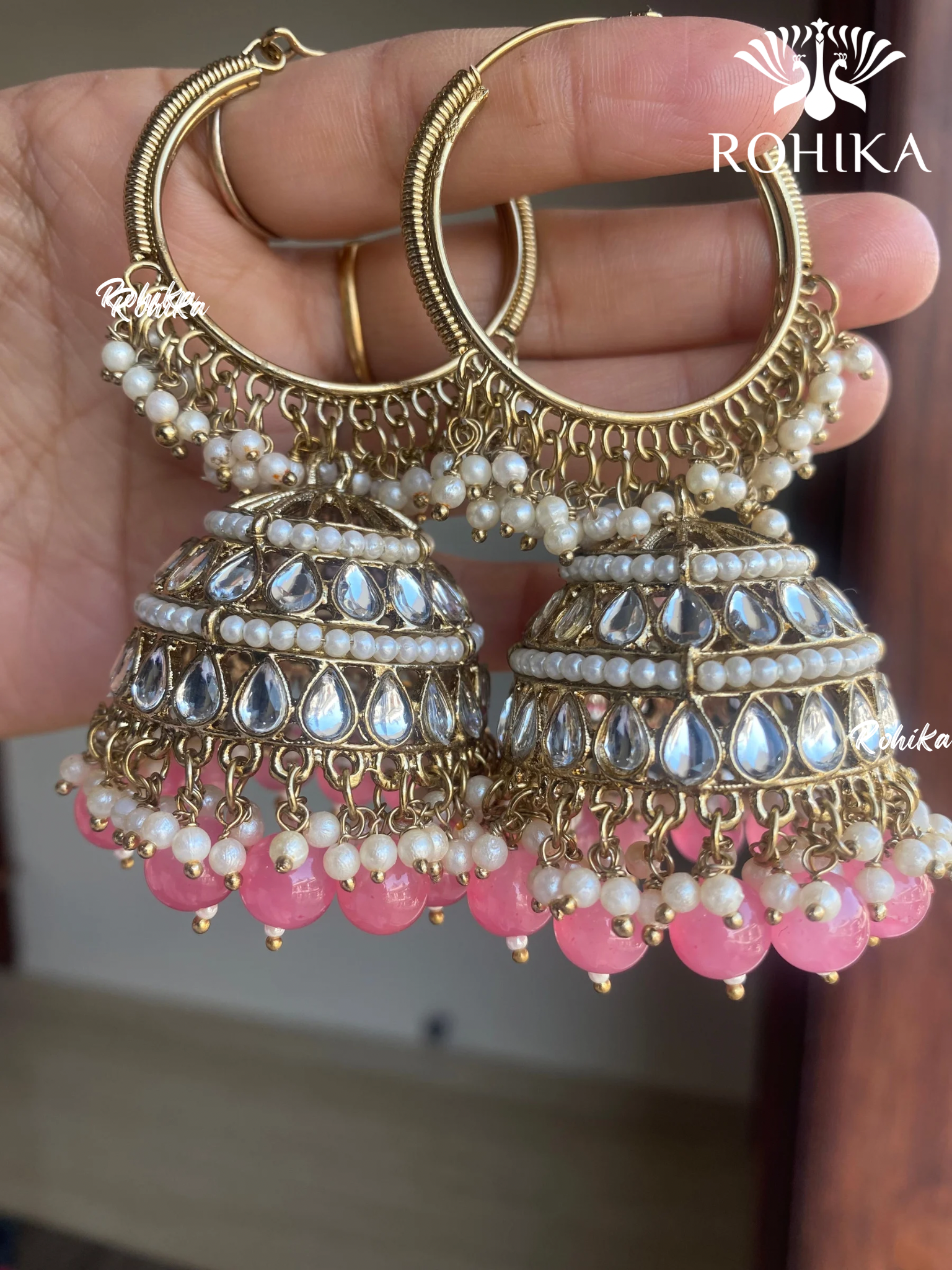 Aanchal jhumka bali earrings - Peach