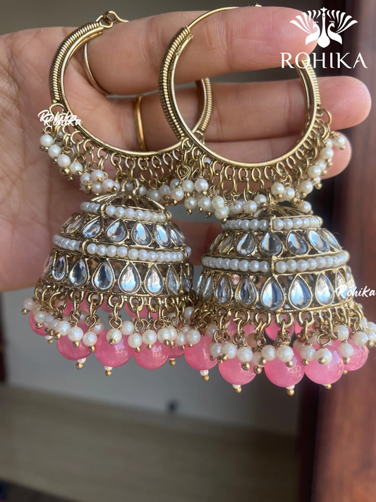 Aanchal jhumka bali earrings - Peach