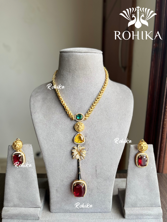 Kareena inspired fusion necklace set - Red