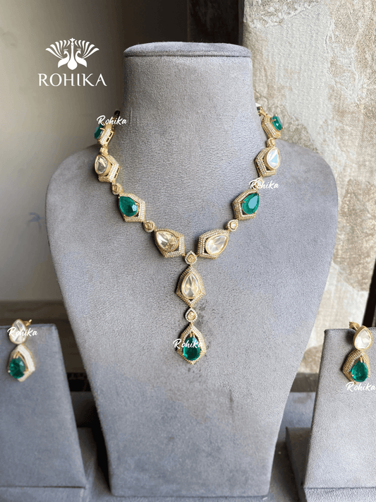 Bhakti moisanite necklace set - Green - Rohika Store