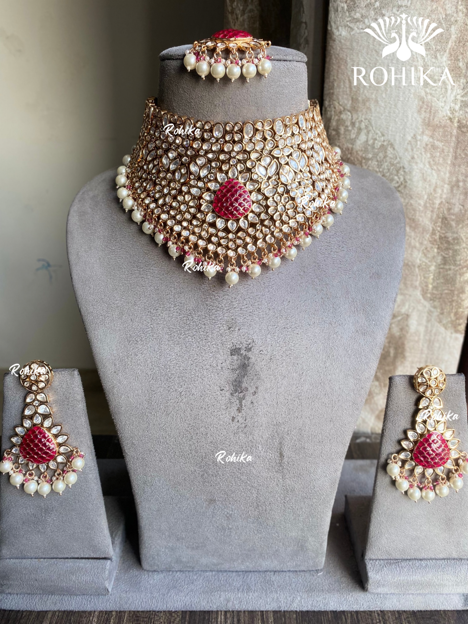 Saanvi moisanite choker set - Ruby Red