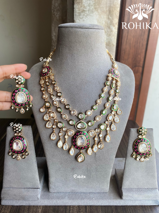 Tvisha moisanite polki necklace set - Green