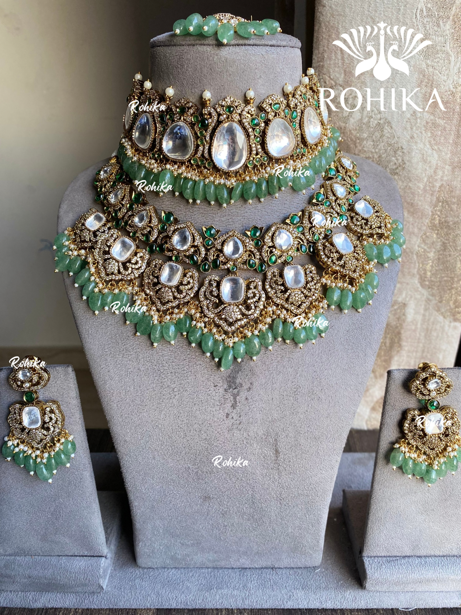 Tithi polki kundan combo set - Mint Green