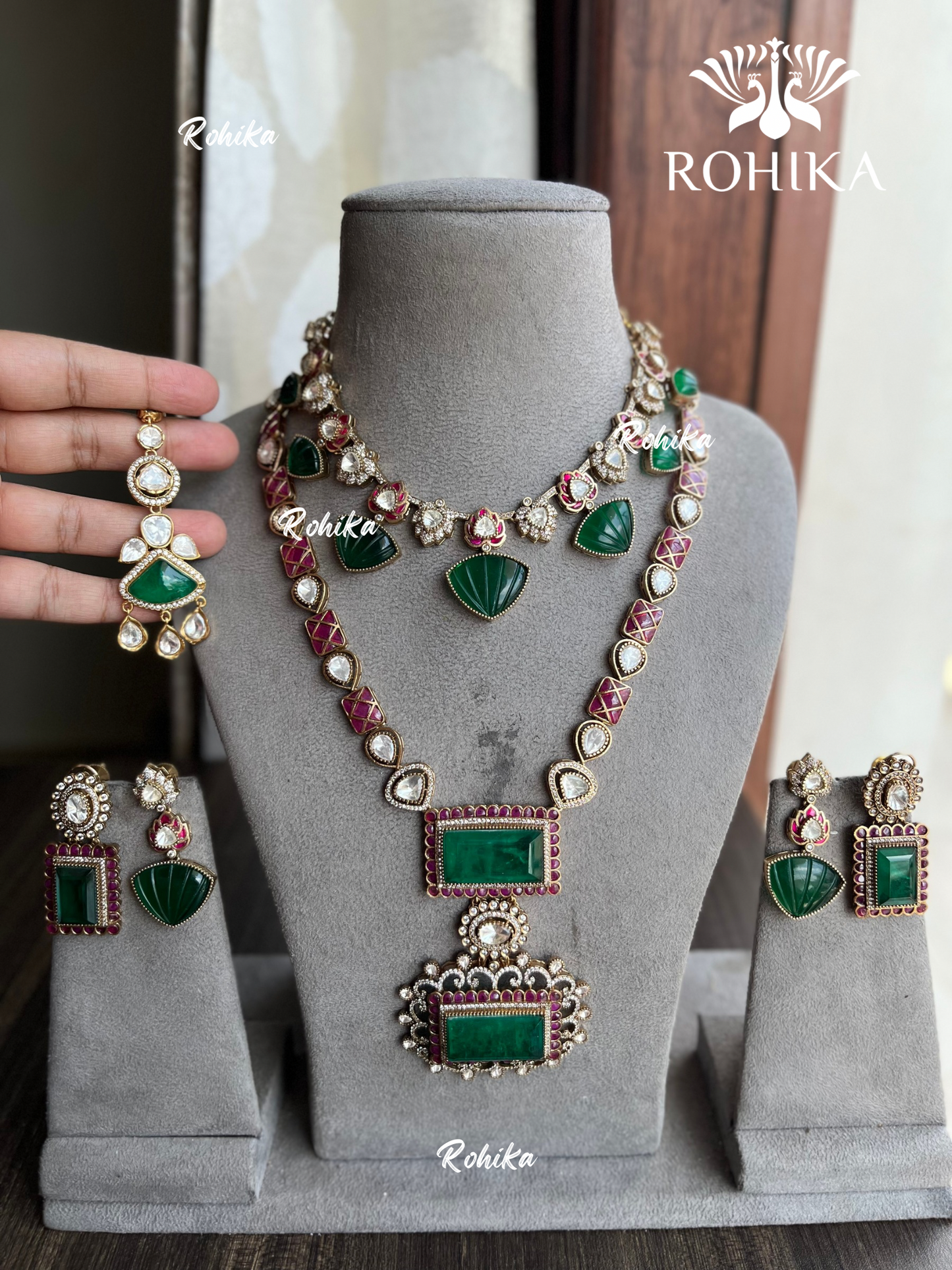 Svara moisanite combo set - Dark Green