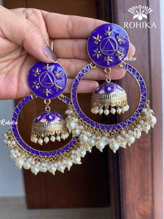 Sonal meenakari chandbali earrings- Purple