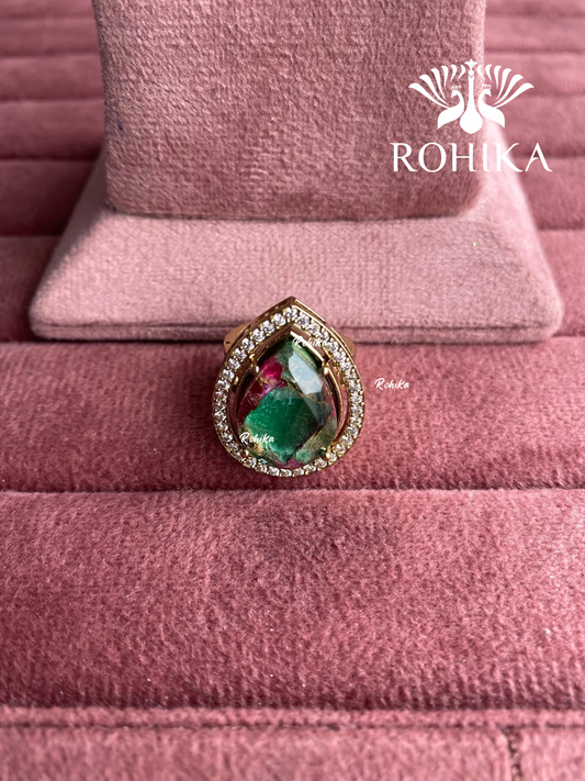 Angana polki kundan ring (SG-091) - Green & pink 