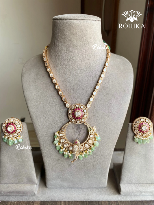 Griva polki kundan necklace set - Mint Green