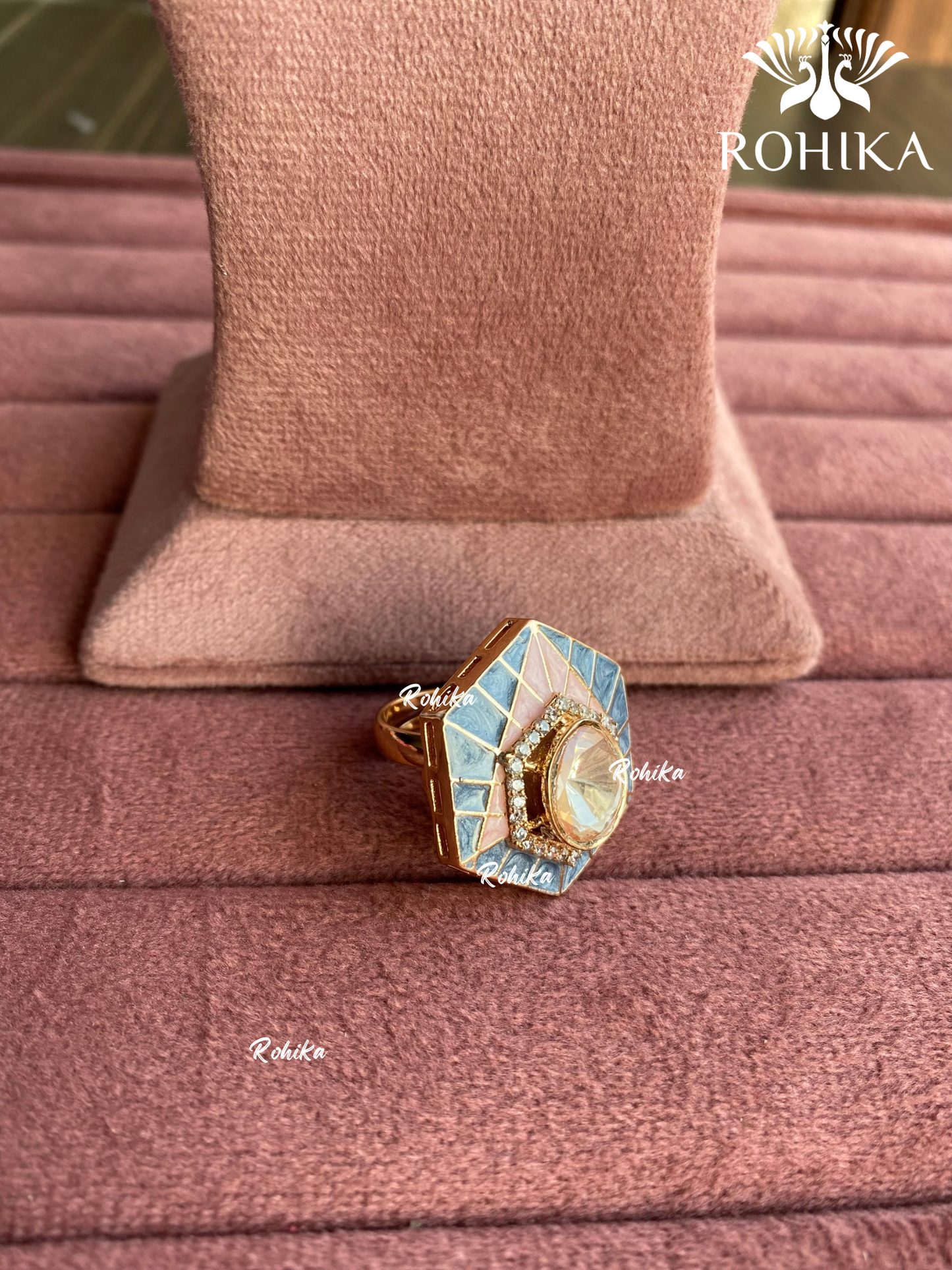 Angana polki kundan ring (SG-060) - Blue