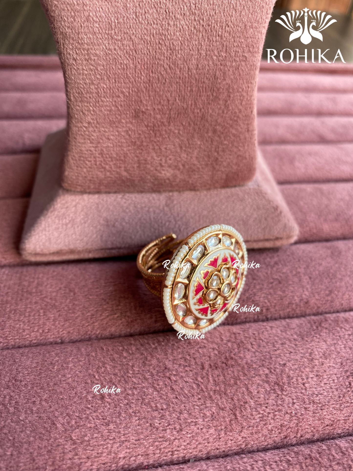 Angana polki kundan ring (SG-064) - Red