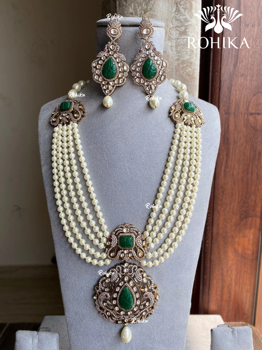 Kanavi victorian necklace set - Dark green