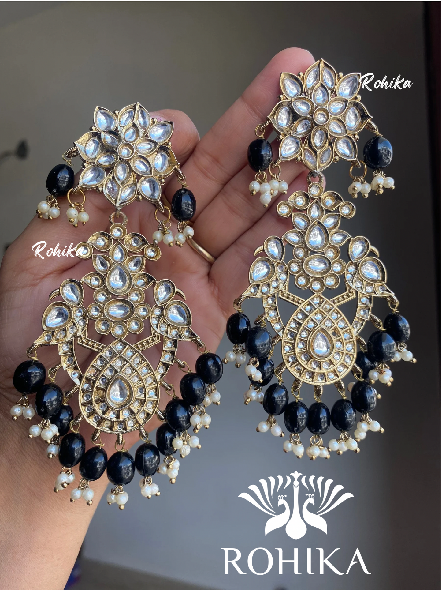 Anupama kundan earrings -Black