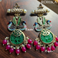 Morni meenakari carving earrings - Green