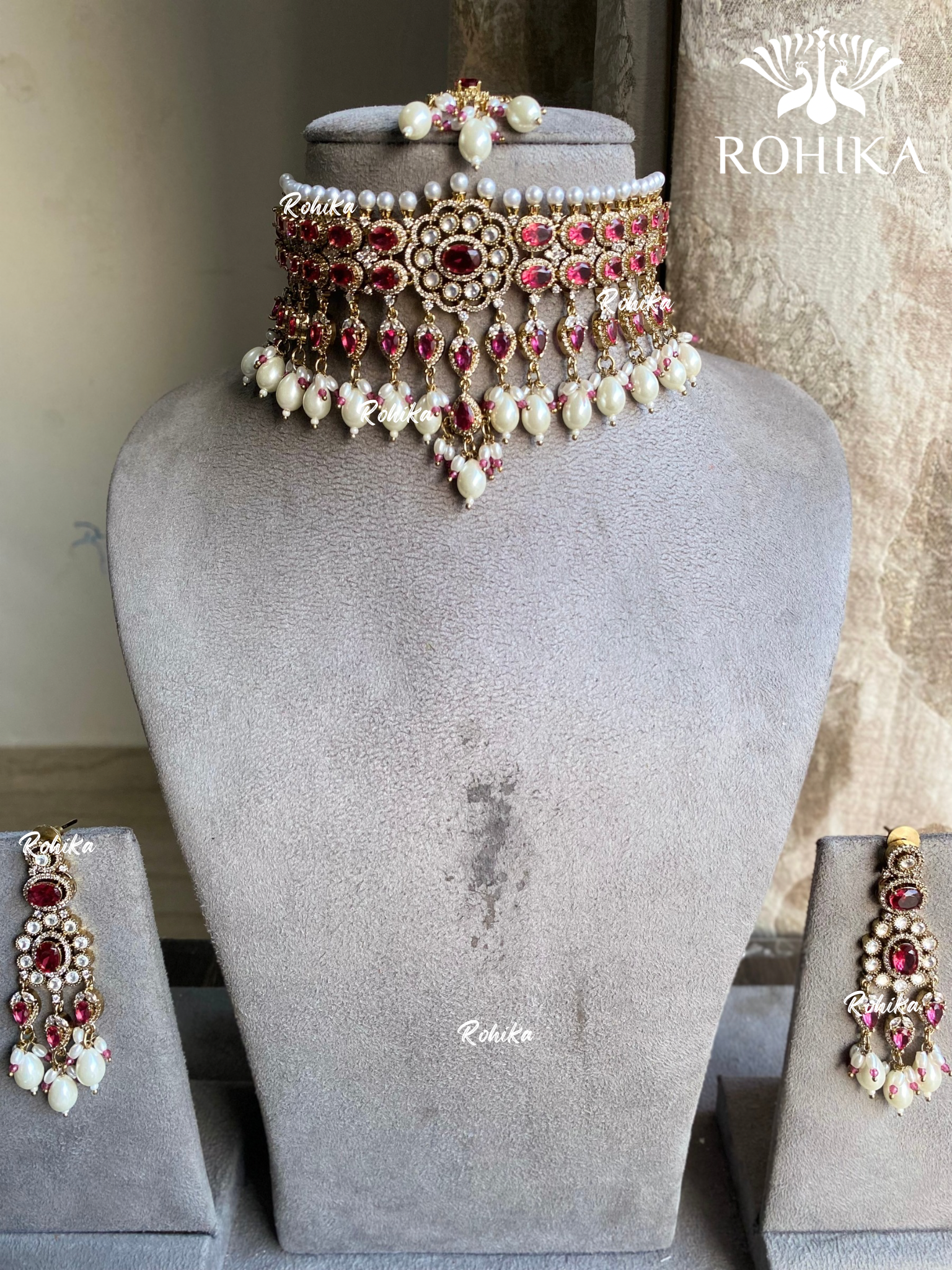 Surya kundan choker set - Red