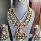 Sangam polki polki kundan long necklace set - Dark green and Pink