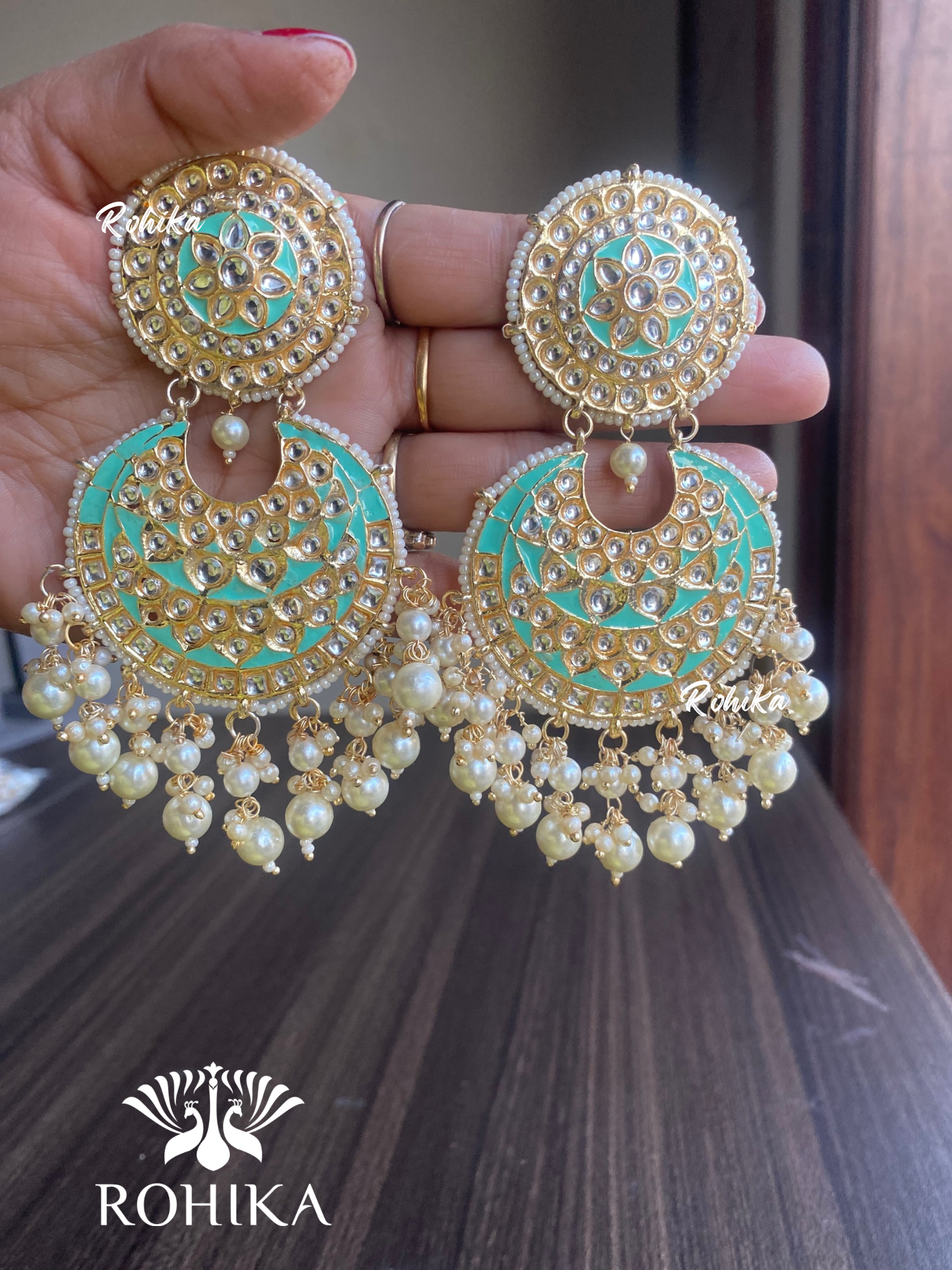 Tisha earrings and maangtikka combo - Mint green