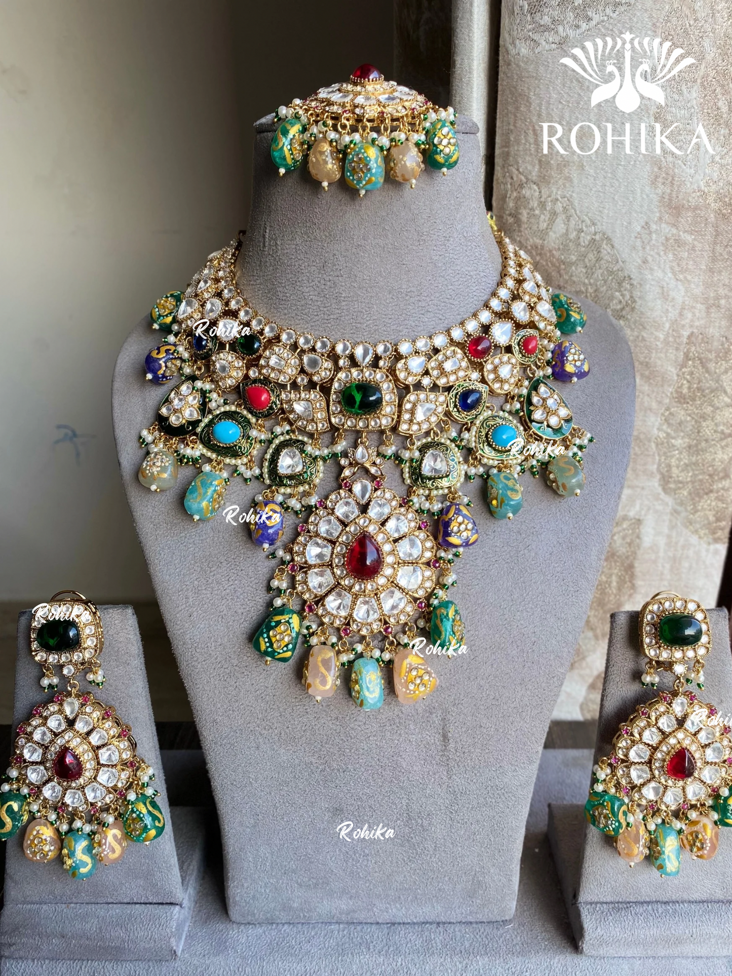 Nirnaya polki kundan bridal necklace set - Multi colour