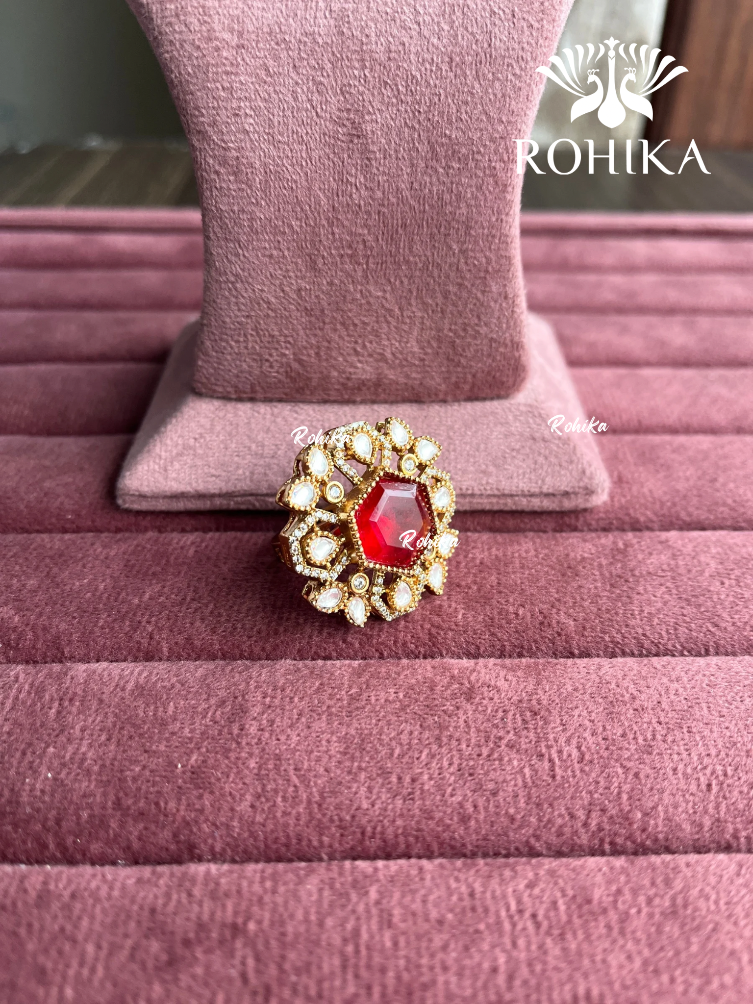 Angana polki kundan ring (SG-096) - Red