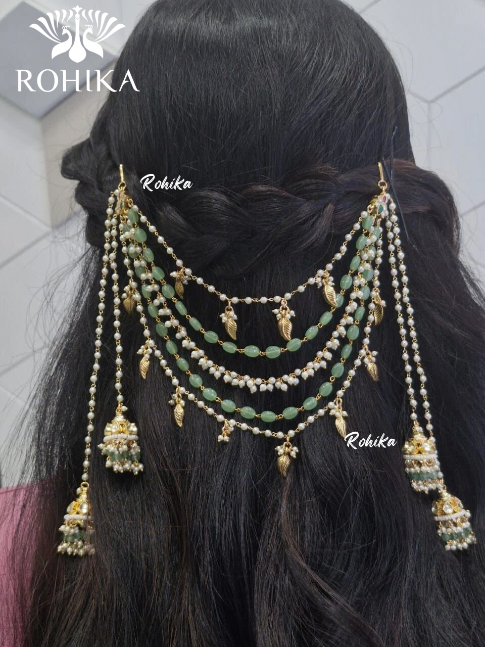 Pachhi kundan hair accessories - Mint Green