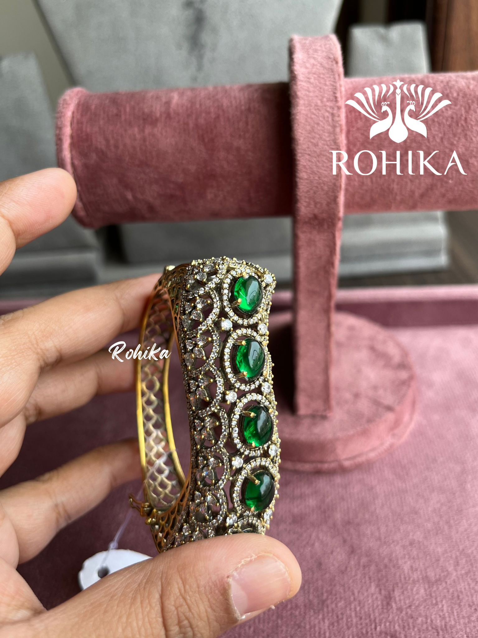 Kripa antique bracelet/kada -  Dark Green