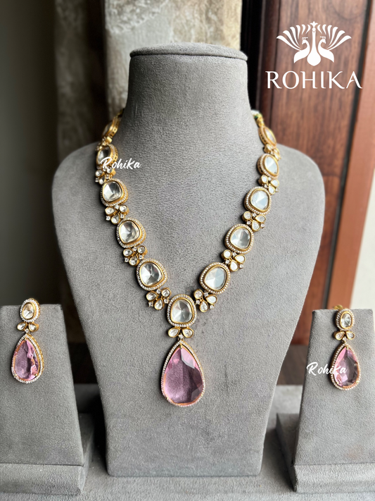 Raksha polki kundan necklace set - Pink