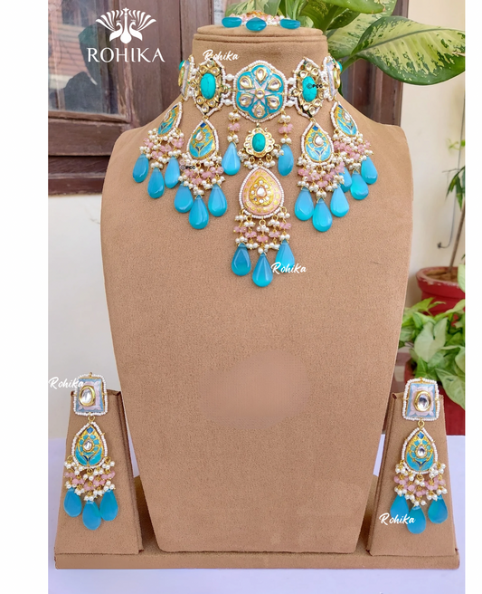 Unnati meenakari kundan choker set - Blue