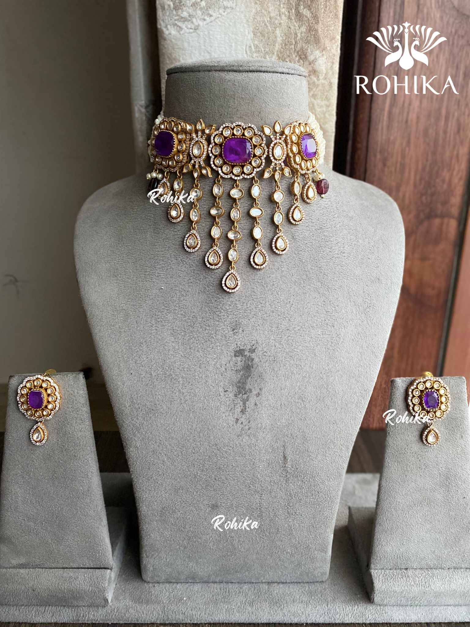 Asmi doublet kundan choker set - Purple