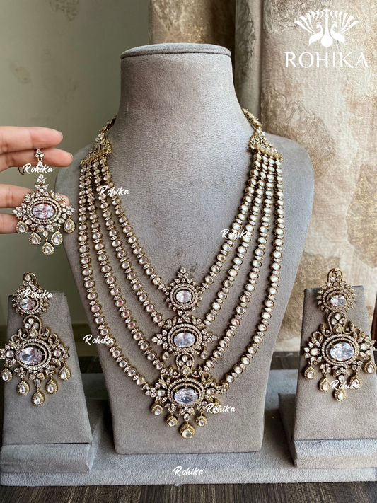 Heena kundan long necklace set - White