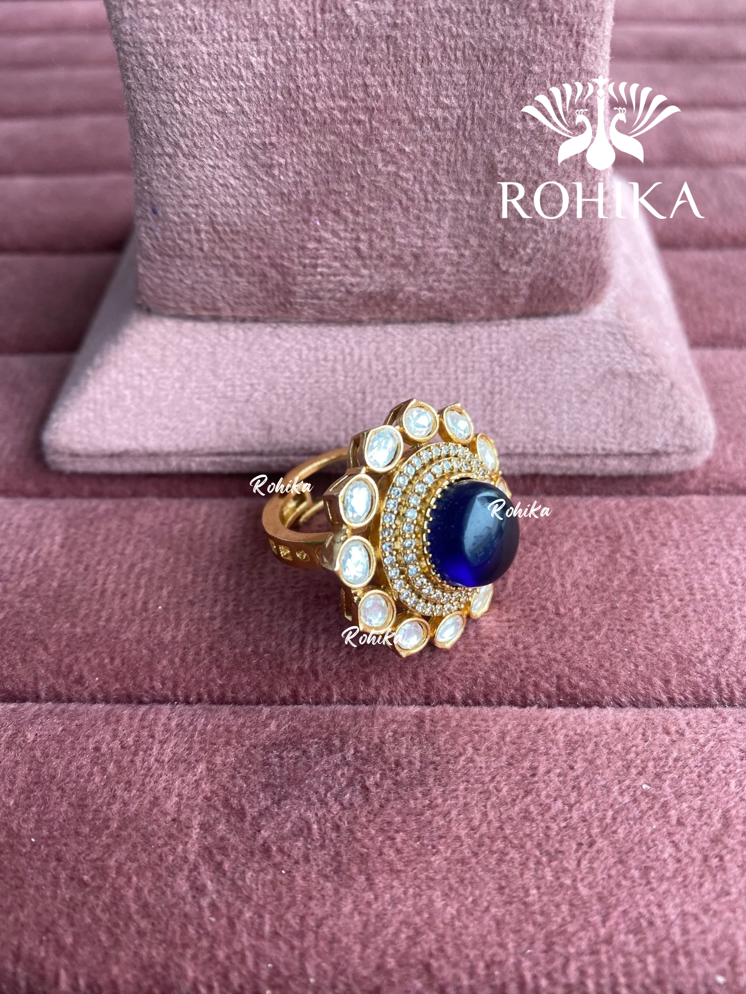 Angana polki kundan ring (SG-138) - Blue