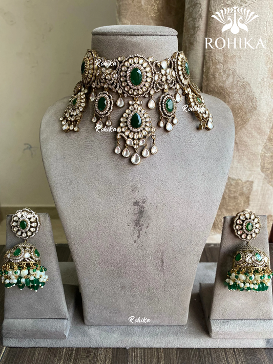 Ekta victorian choker set -  Dark Green