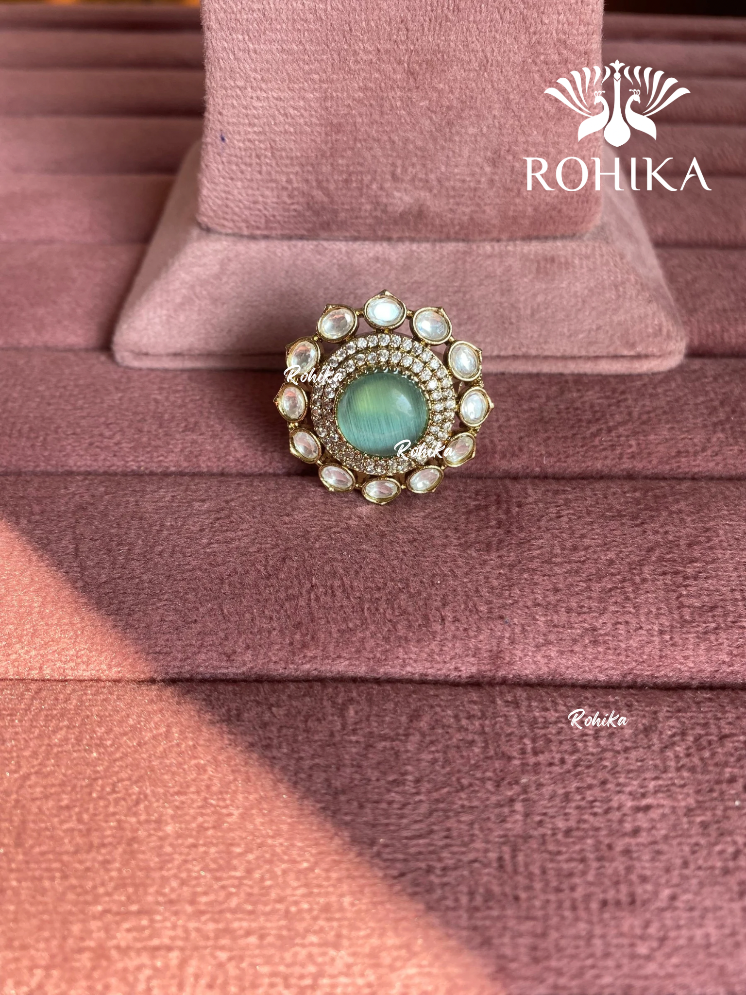 Angana polki kundan ring (SG-138) - Mint green