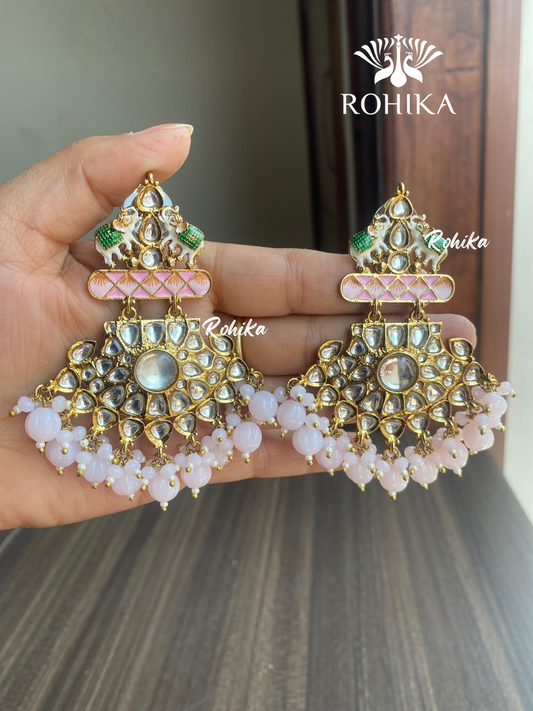 Ritu kundan earrings - Baby pink