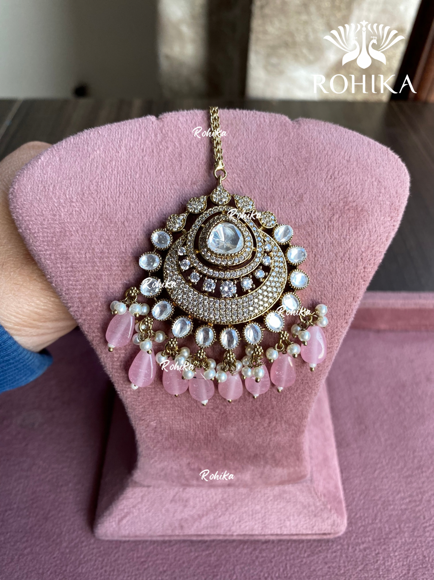 Neha polki kundan maangtikka - Pink