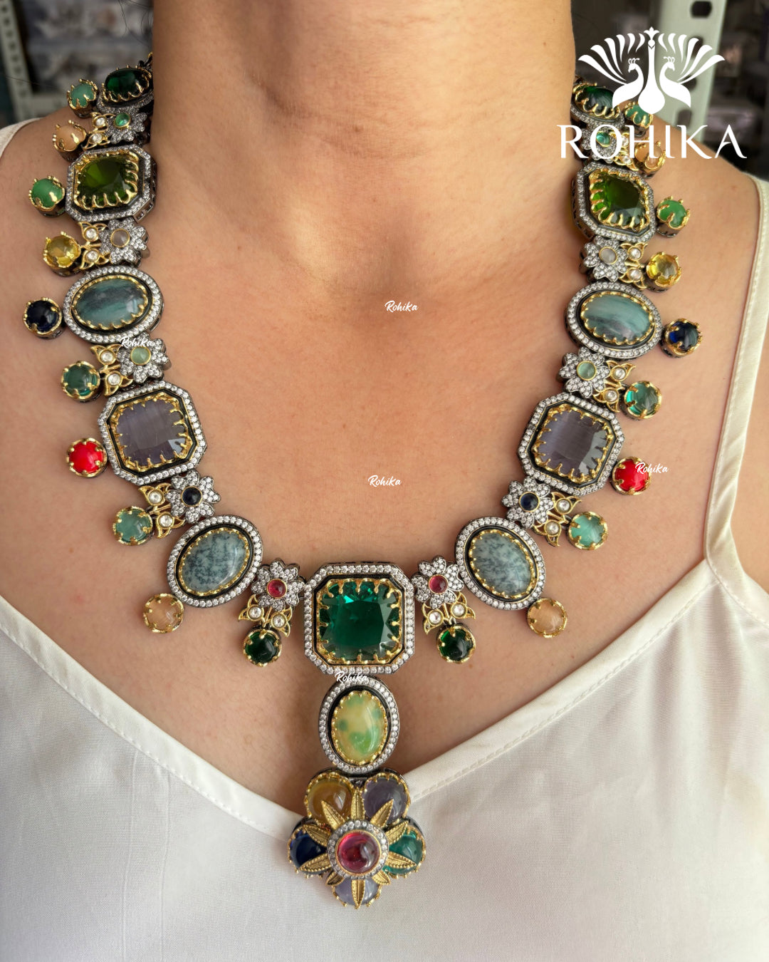 Saabya inspired fusion necklace set (SS018) - Multi colour