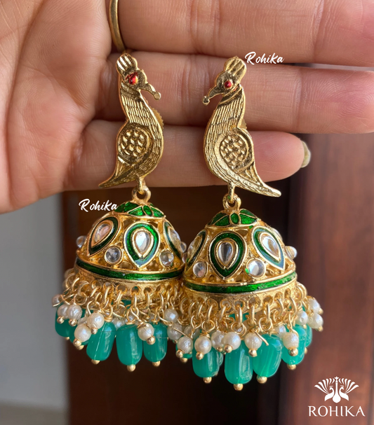 Nitya jhumka earrings - Dark Green