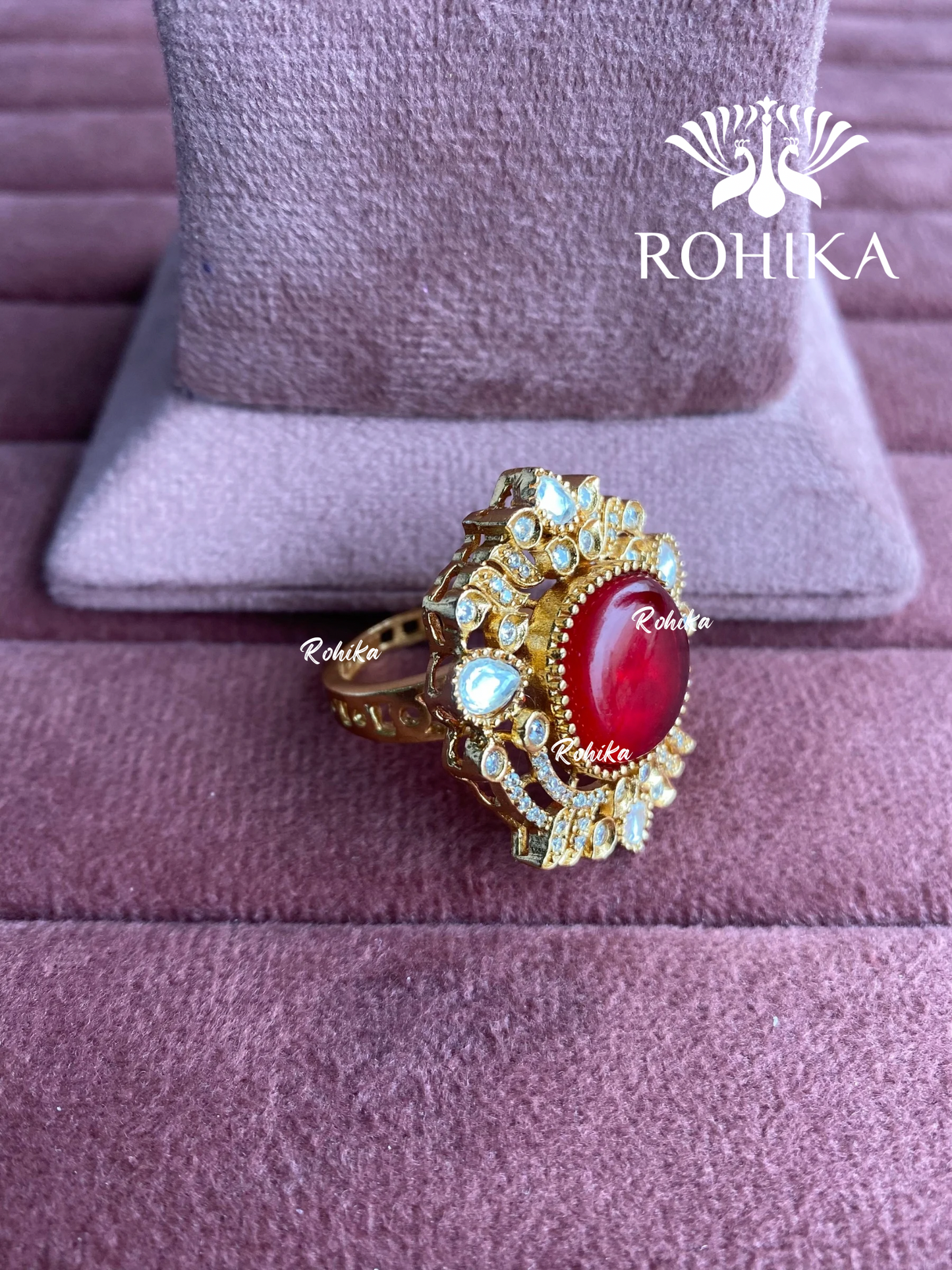 Angana polki kundan ring (SG-128) - Red