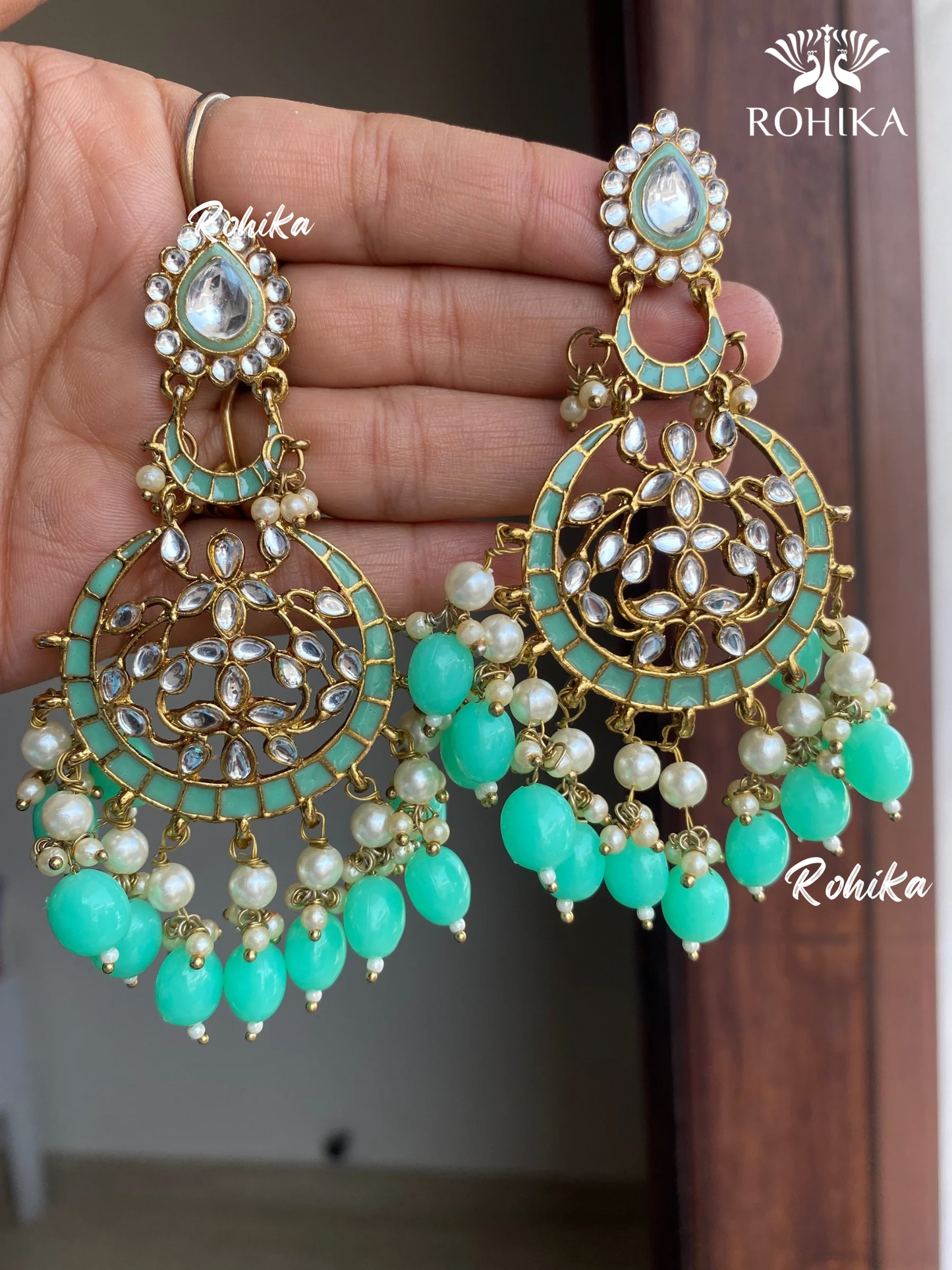 Kajal meenakari kundan earrings - Dark green