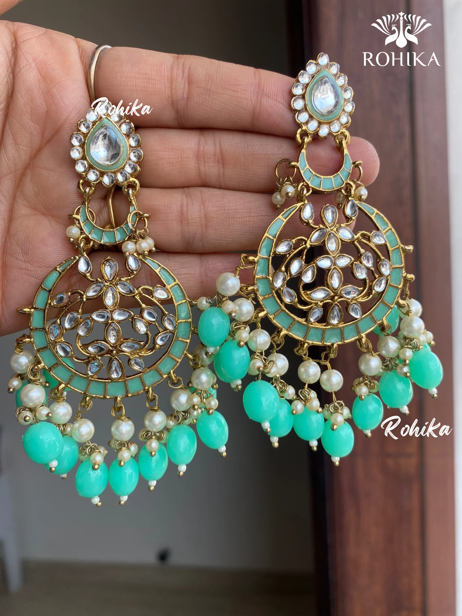 Kajal meenakari kundan earrings - Dark green