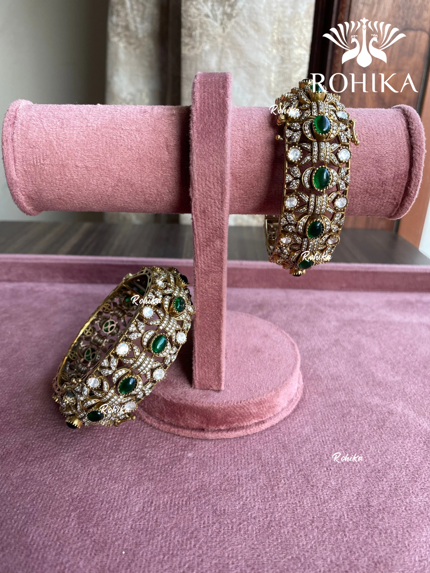 Ashmi moisinite kundan kada/bangles - Green