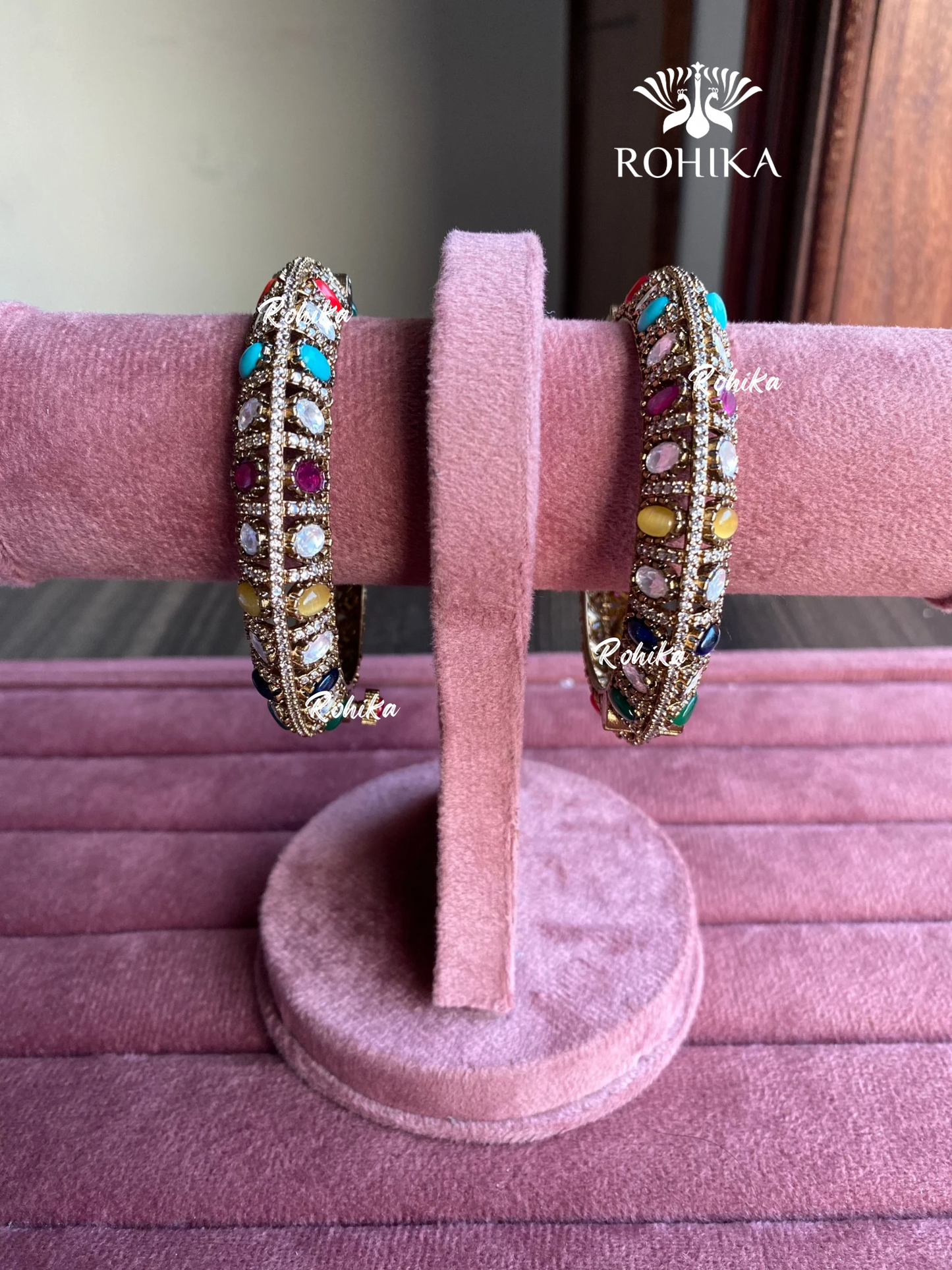 Pushp moisinite kundan kada/bangles - Multi colour